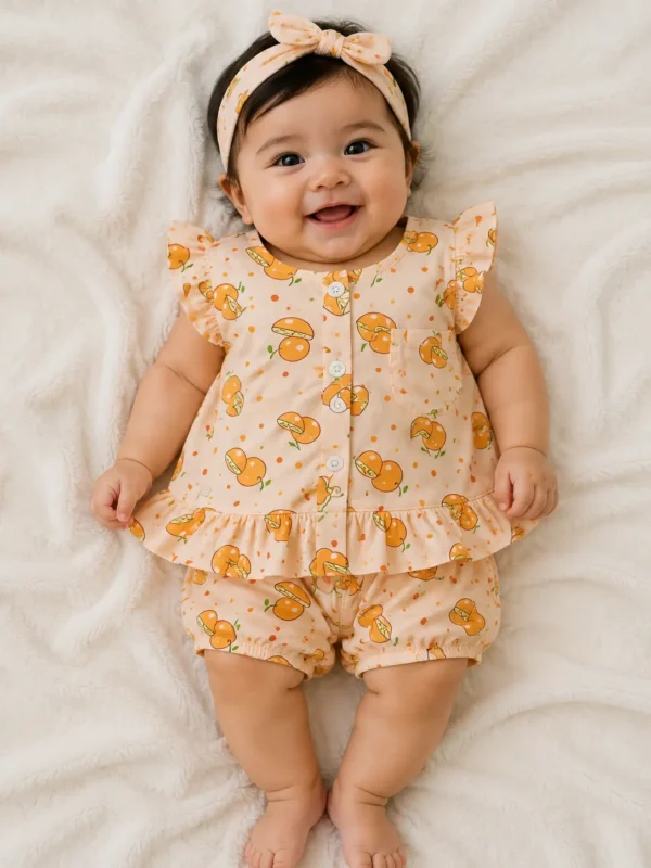 Premium Baby Girls Summer Nicker Suit Set – Cute Printed Frock & Shorts