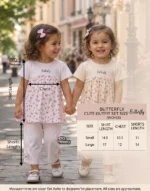 Girls Sweet Butterfly 2-Piece Outfit Set – Top & Knicker Shorts (Small & Large)