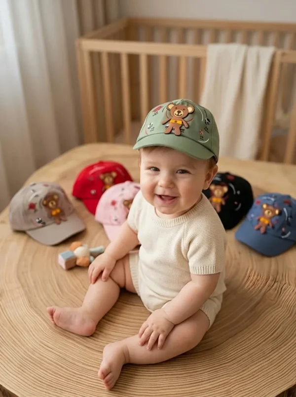 Cute Baby 3D Teddy Bear Cotton P-Cap / Baseball Cap (Free Size)