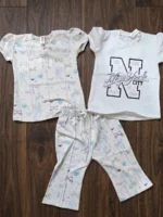 Girls 3-Piece Loungewear Set – New York Graphic Top, Ribbon Print Shirt & Trouser