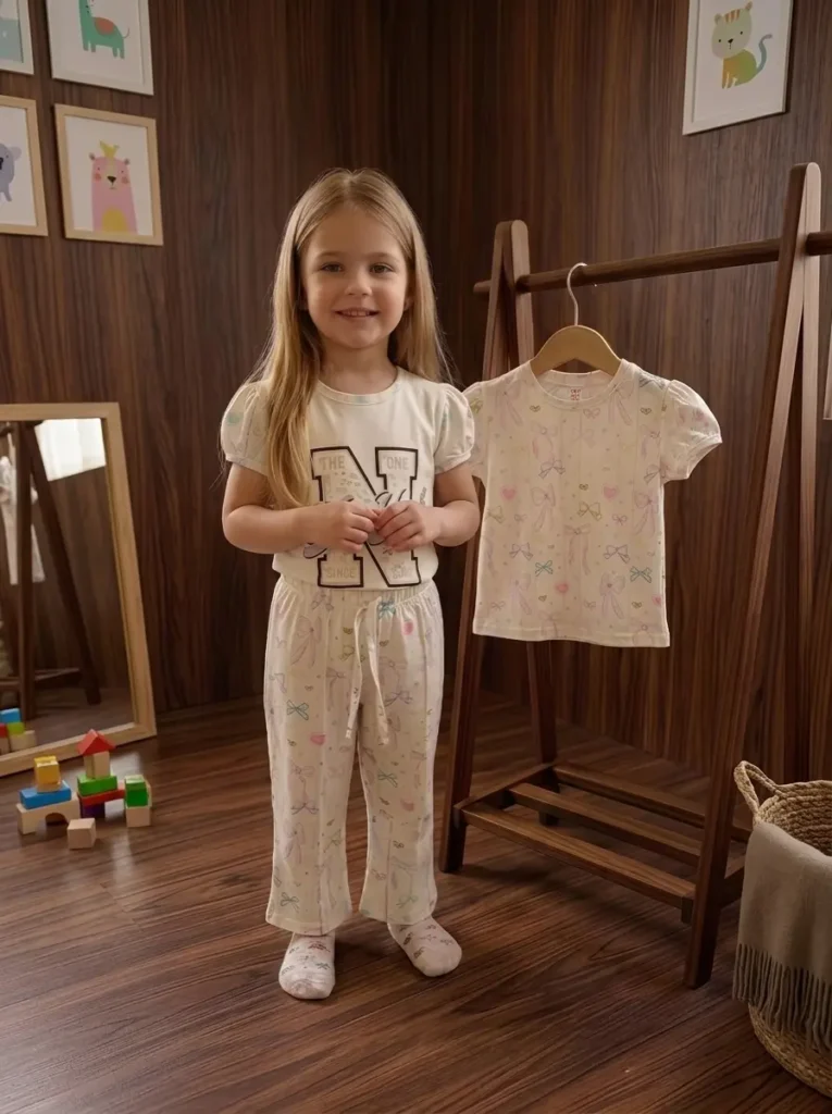 Girls 3-Piece Loungewear Set – New York Graphic Top, Ribbon Print Shirt & Trouser
