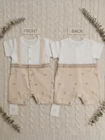 Vintage Woodland Baby Romper – Neutral Suspender Style Romper
