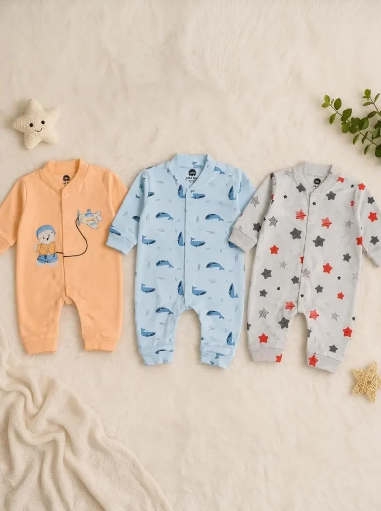 Cozy Newborn Baby Winter Rompers – Pack of 3 (Soft & Warm Pajama Suits)