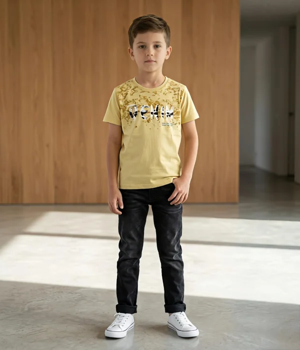 Boys Splatter Print 'DENIM' Graphic T-Shirt