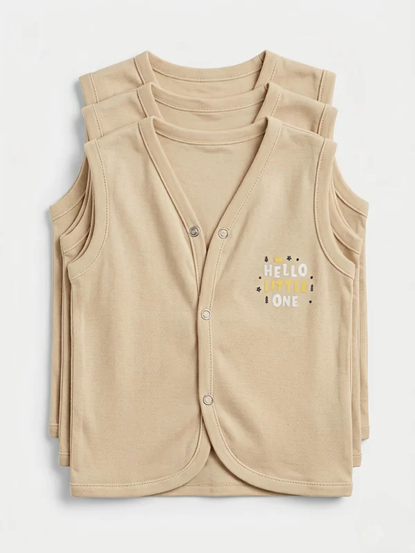 Premium Soft Cotton Baby Front-Open Vests – Sleeveless Buttoned Undershirts (Length 11" x Width 9") Pack of 2