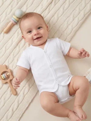 Ultra-Soft Newborn V-Neck Vests (Pack of 3) – Pure White Cotton Comfort