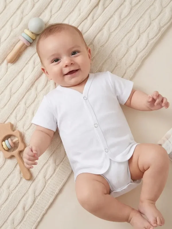 Ultra-Soft Newborn V-Neck Vests (Pack of 3) – Pure White Cotton Comfort
