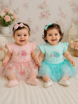 Baby Girl Mermaid Tutu Dress Set – Cotton Top & Net Skirt | 3-12 Months