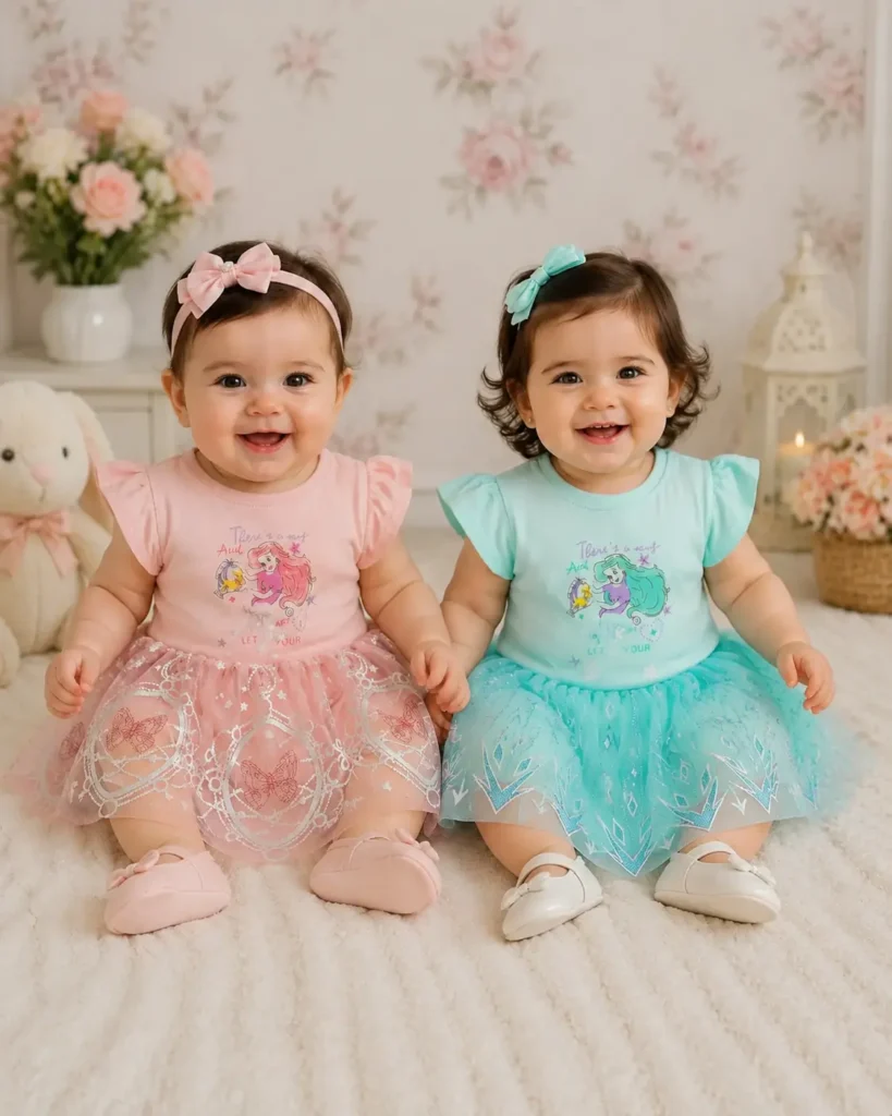 Baby Girl Mermaid Tutu Dress Set – Cotton Top & Net Skirt | 3-12 Months