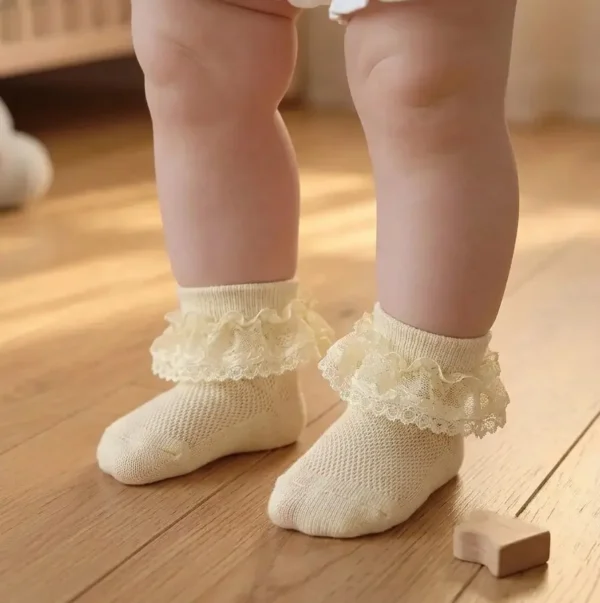 Princess Baby & Toddler Lace Frill Ankle Socks – Soft Cotton Breathable Mesh Socks (Multiple Colors)