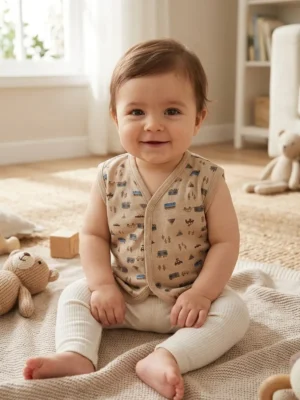 Premium Soft Cotton Baby Front-Open Vests – Sleeveless Buttoned Undershirts (Length 11" x Width 9") Pack of 2