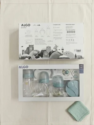 ALGO BPA-Free Complete Baby Feeding Starter Gift Set – 3 Bottles with Removable Handle, Pacifier & Powder Dispenser