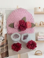 Baby Girl Floral Crochet Beanie & Matching Socks Set (0–6 Months)