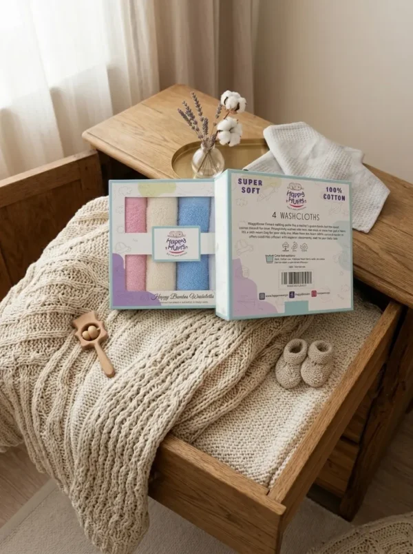 Happy Mums Ultra-Soft Rayon from Bamboo Baby Washcloths (Pack of 4) – Premium Gift Box Set