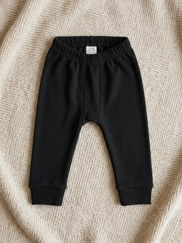 Baby Waffle Knit Thermal Inner Set (Black) – 9-12 Months