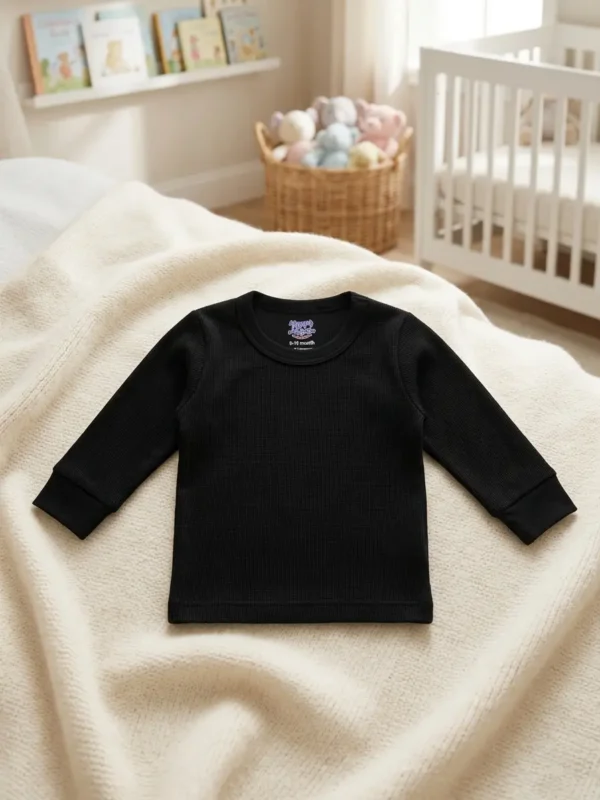 Baby Waffle Knit Thermal Inner Set (Black) – 9-12 Months