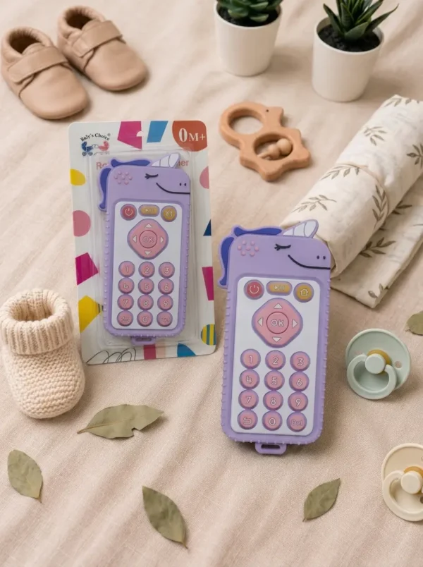 TV Remote Control Silicone Baby Teether Toy – Soft BPA-Free Sensory Teething Relief (0M+)